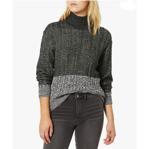 Splendid Sweaters - Splendid Cable Knit Colorblock Mock Neck Sweater
